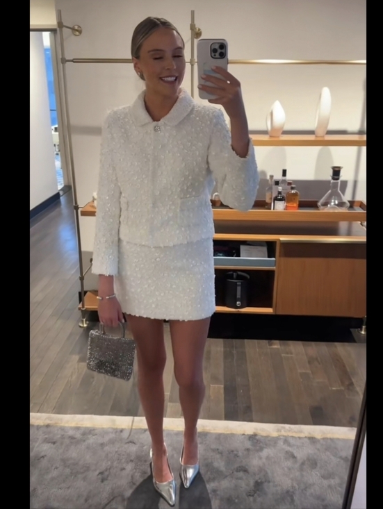 Zara Jackets & Blazers - Zara 2pc Set Matching Textured sequin Beaded Jewel White Size XS and S